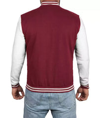 Maroon and White Plain Varsity Baseball Style Jacket