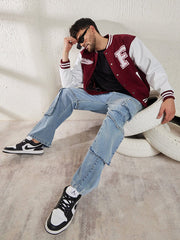 Baseball Jacket Maroon and White Printed